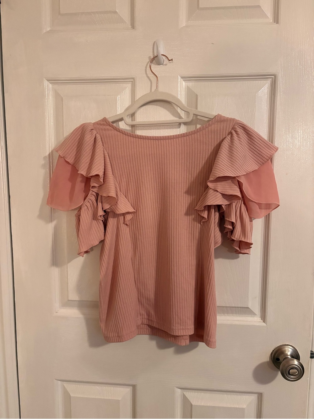 Earth Pink Ruffle Sleeve Blouse